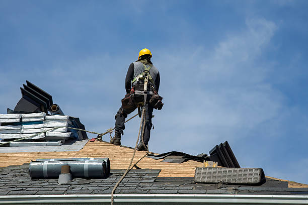 Professional Gutter Installation technician working in Apulia Station, NY